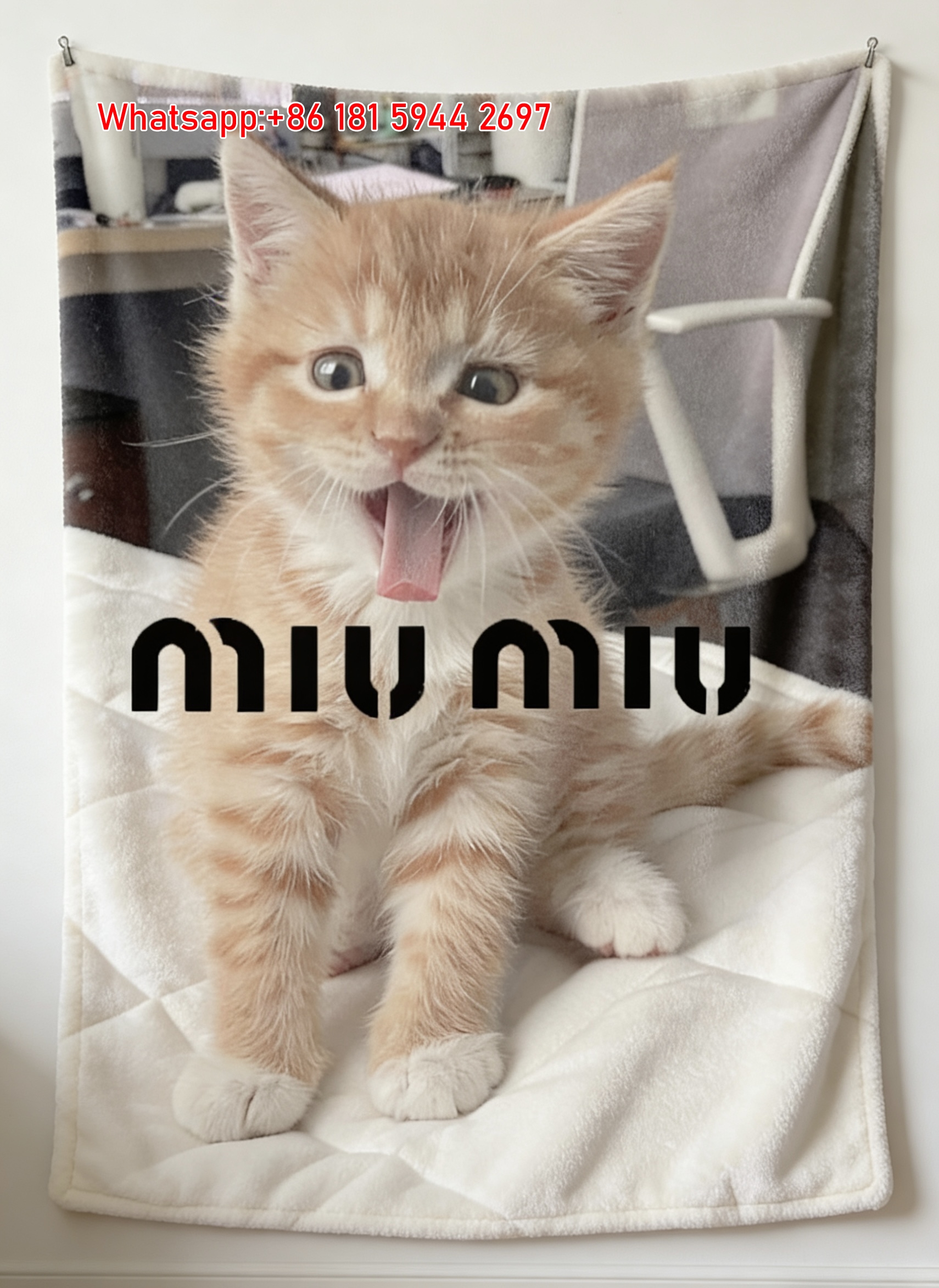 Luxury Miu Miu Orange Tabby Cat Print Flannel Sofa Throw Blanket - Cute Kitten Graphic IMG_0517